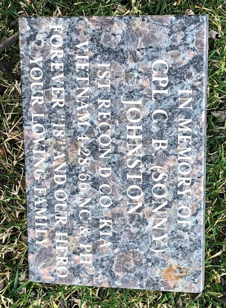 CPL G.B. (SONNY) JOHNSON WAR MEMORIAL TABLET