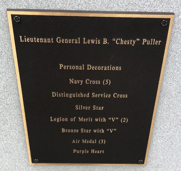 LIEUTENANT GENERAL LEWIS B. “CHESTY” PULLER MEMORIAL PLAQUE B
