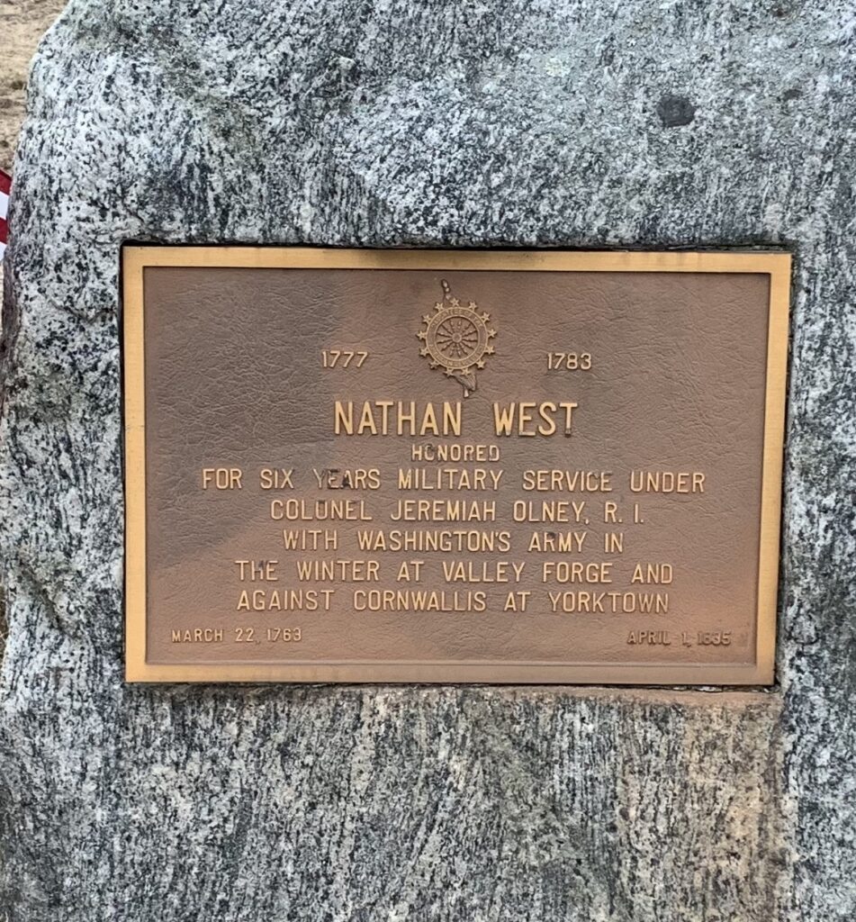 NATHAN WEST REVOLUTIONARY WAR SOLDIER MEMORIAL PLAQUE