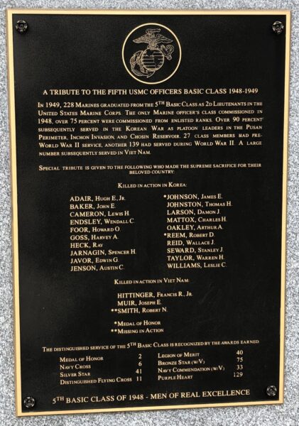 5TH USMC OFFICERS BASIC CLASS 1948 WAR MEMORIAL PLAQUE
