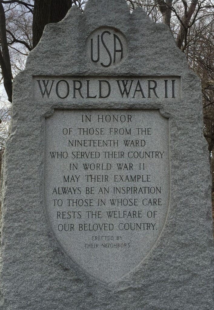 NINETEENTH WARD WORLD WAR II MEMORIAL DEDICATION STONE