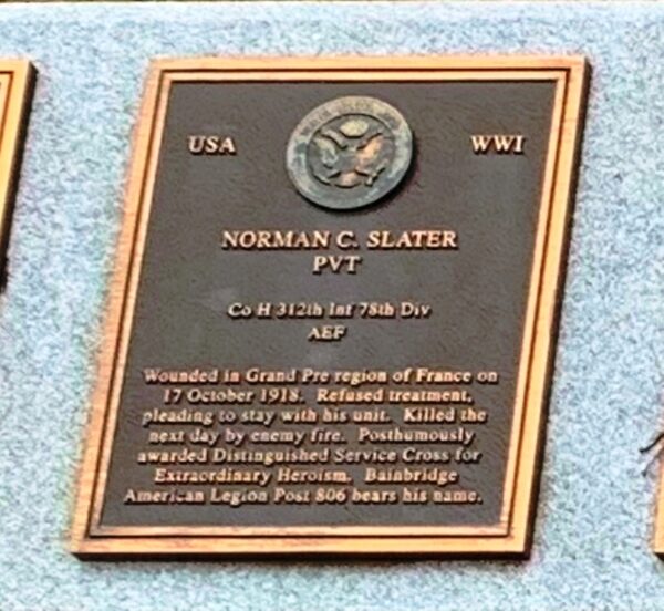 NORMAN C. SLATER WAR MEMORIAL PLAQUE