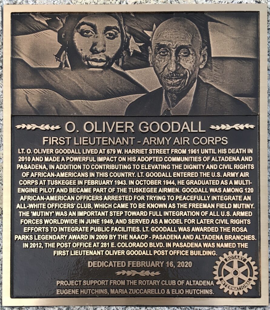 O. OLIVER GOODALL MEMORIAL PLAQUE