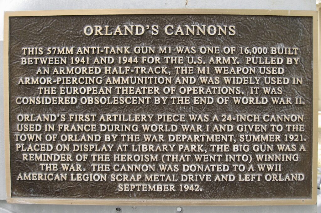 ORLAND’S CANNONS WAR MEMORIAL PLAQUE