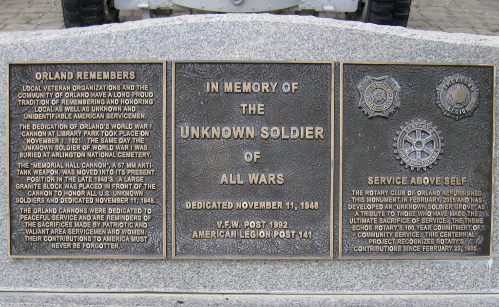 ORLAND’S CANNONS WAR MEMORIAL THREE PLAQUES