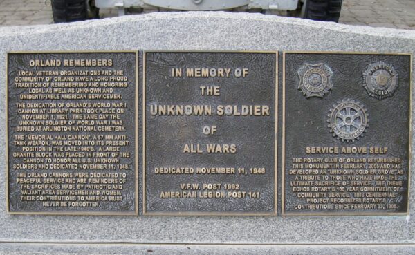 ORLAND’S CANNONS WAR MEMORIAL THREE PLAQUES