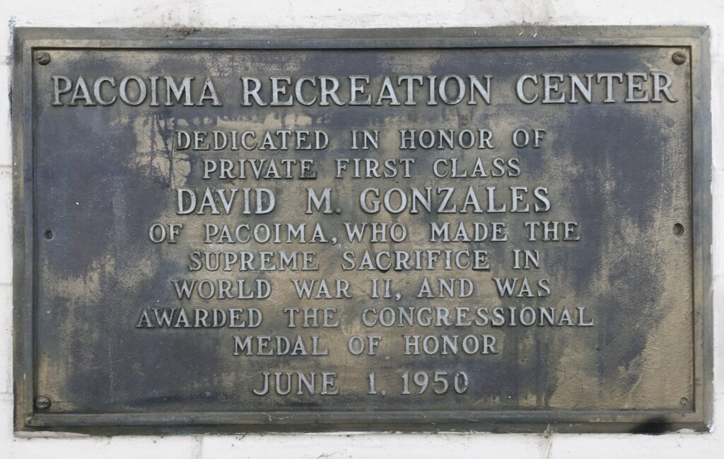 PACOIMA RECREATION CENTER WAR MEMORIAL PLAQUE