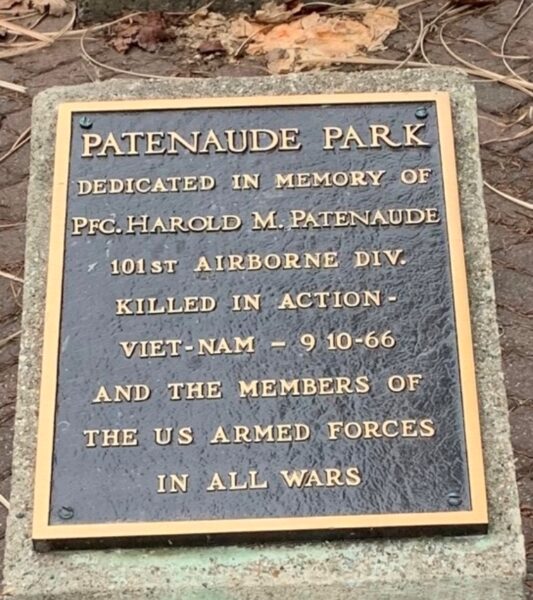 PATENAUDE PARK MEMORIAL PLAQUE