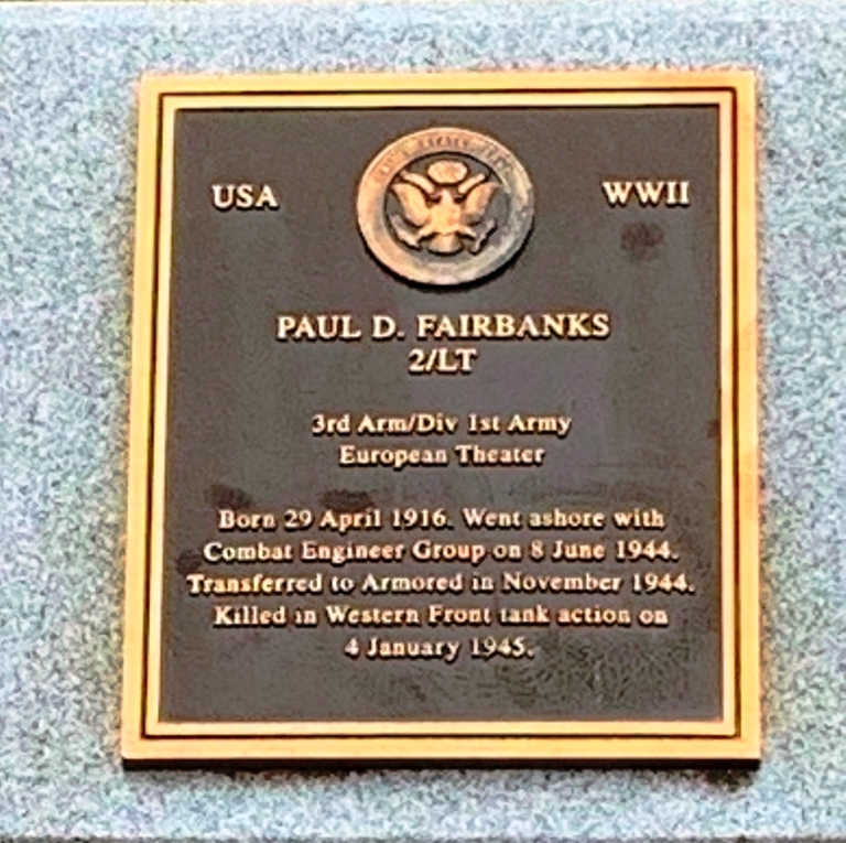 PAUL D. FAIRBANKS WAR MEMORIAL PLAQUE