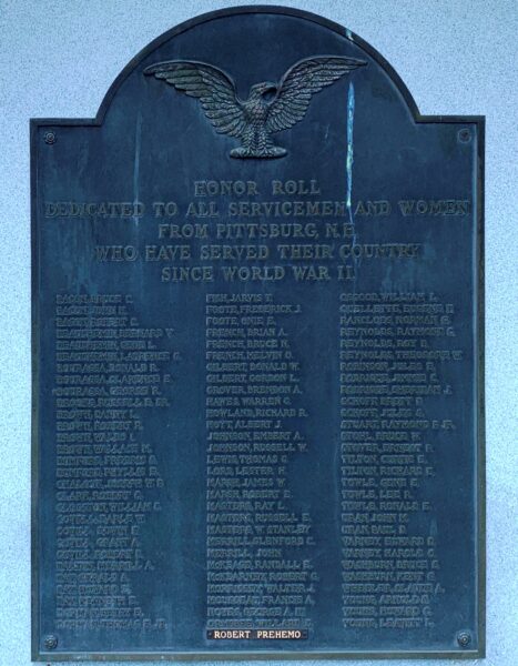 PITTSBURG, NH VETERANS SINCE WORLD WAR II MEMORIAL PLAQUE A