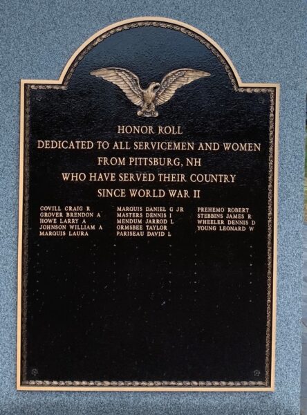 PITTSBURG, NH VETERANS SINCE WORLD WAR II MEMORIAL PLAQUE B