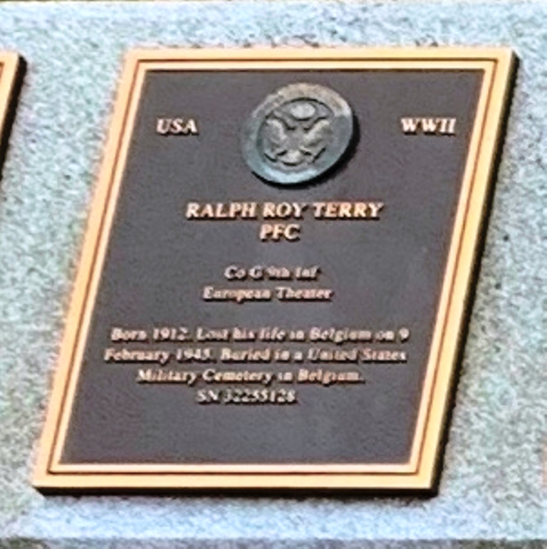 RALPH ROY TERRY WAR MEMORIAL PLAQUE