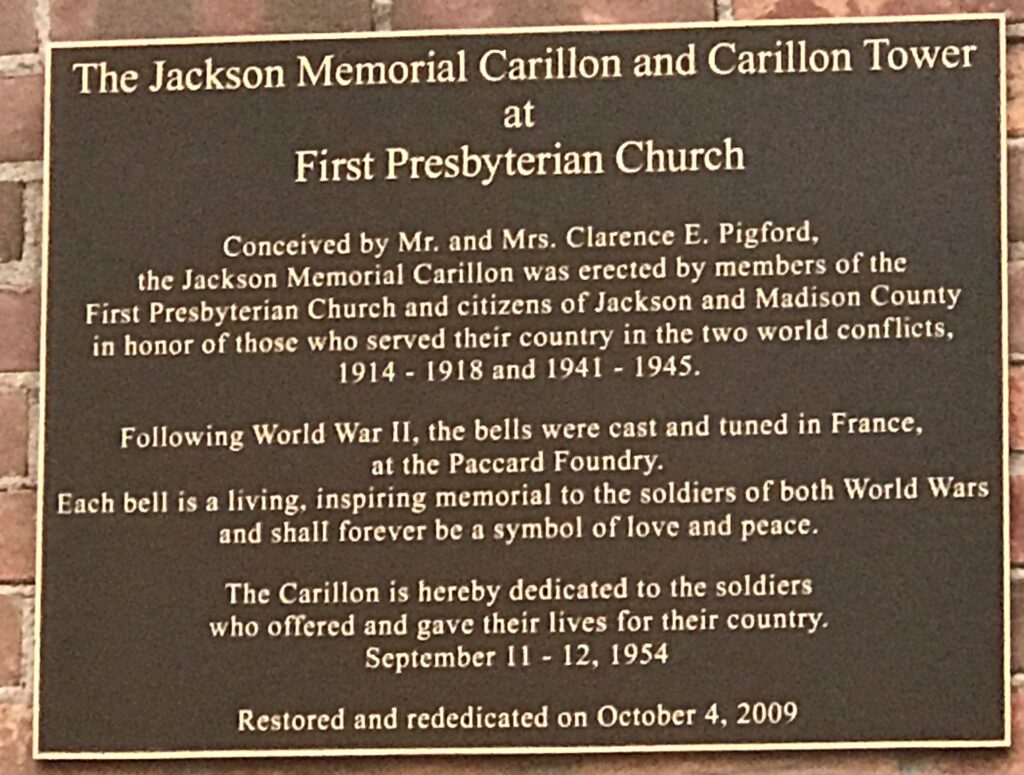 THE JACKSON MEMORIAL CARILLON AND CARILLON TOWER PLAQUE