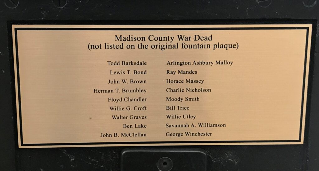 MADISON COUNTY WORLD WAR I MEMORIAL FOUNTAIN PLAQUE B