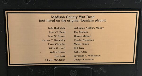 MADISON COUNTY WORLD WAR I MEMORIAL FOUNTAIN PLAQUE B