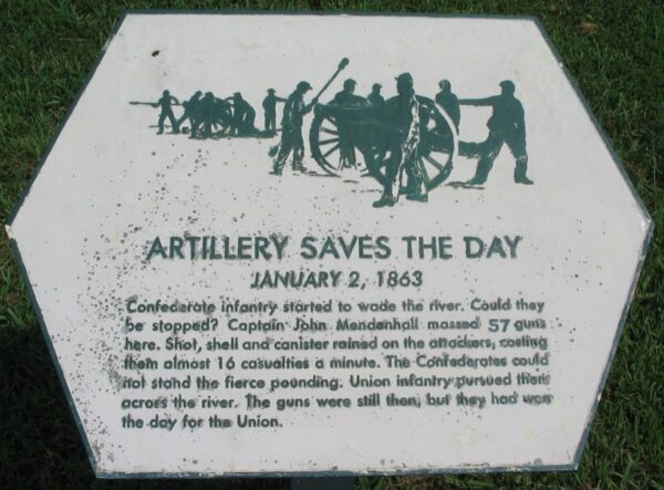 ARTILLERY SAVES THE DAY JANUARY 2, 1863 MEMORIAL PLAQUE