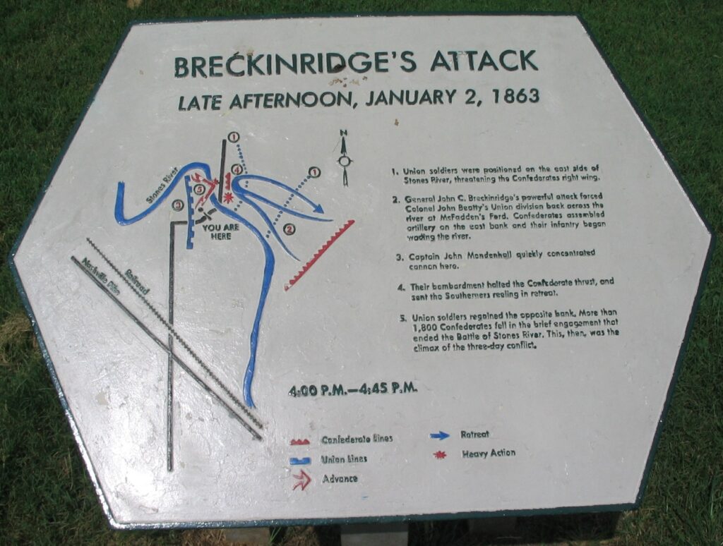 BRECKINRIDGE’S ATTACK LATE AFTERNOON, JANUARE 2, 1863 MEMORIAL PLAQUE