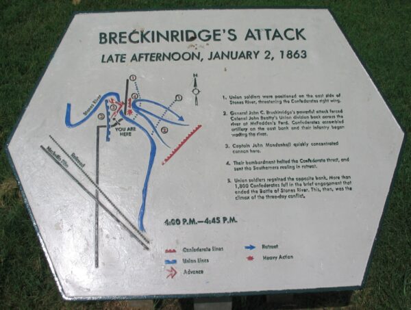 BRECKINRIDGE’S ATTACK LATE AFTERNOON, JANUARE 2, 1863 MEMORIAL PLAQUE