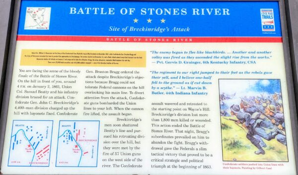 BATTLE OF STONES RIVER SITE OF BRECKINRIDGE ATTACK MEMORIAL PANEL