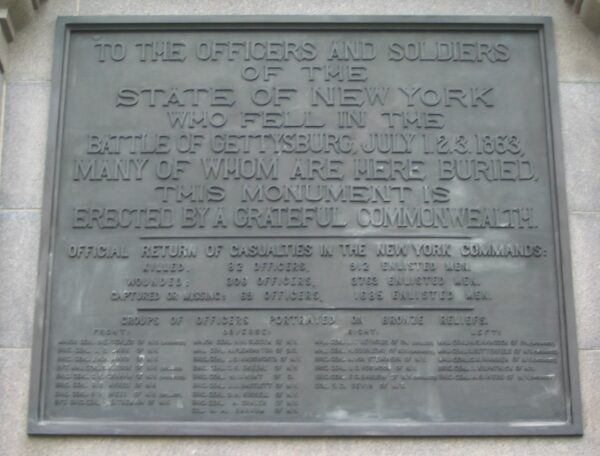 NEW YORK STATE GETTYSBURG WAR MEMORIAL PLAQUE A