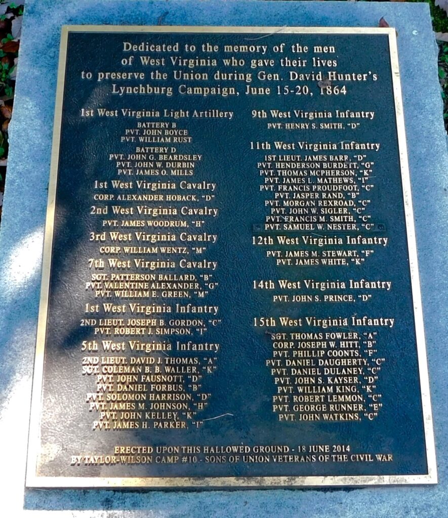 WEST VIRGINIA LYNCHBURG CAMPAIGN WAR MEMORIAL PLAQUE