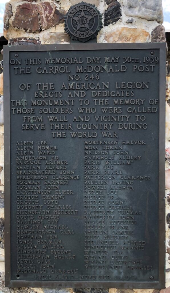 THE CARROL MCDONALD POST NO. 246 WORLD WAR MEMORIAL PLAQUE