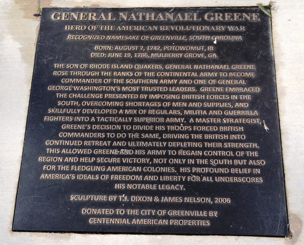 GENERAL NATHANAEL GREENE WAR MEMORIAL PLAQUE