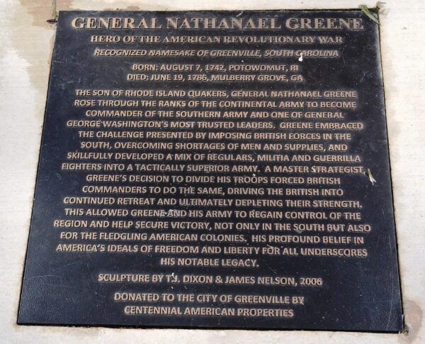 GENERAL NATHANAEL GREENE WAR MEMORIAL PLAQUE