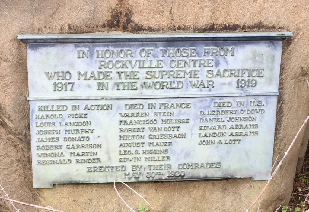 ROCKVILLE CENTRE WORLD WAR MEMORIAL PLAQUE
