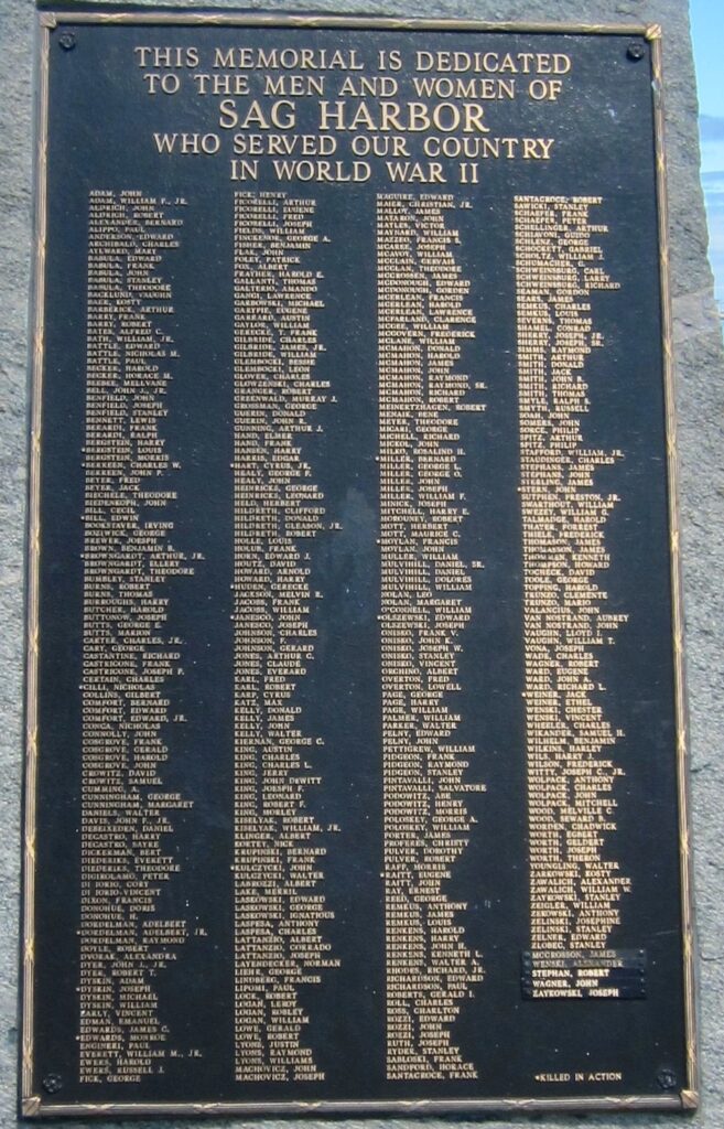 SAG HARBOR WORLD WAR II MEMORIAL PLAQUE
