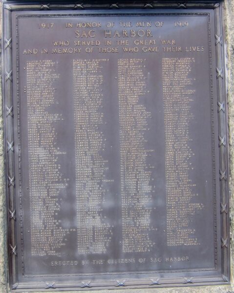 SAG HARBOR GREAT WAR MEMORIAL PLAQUE