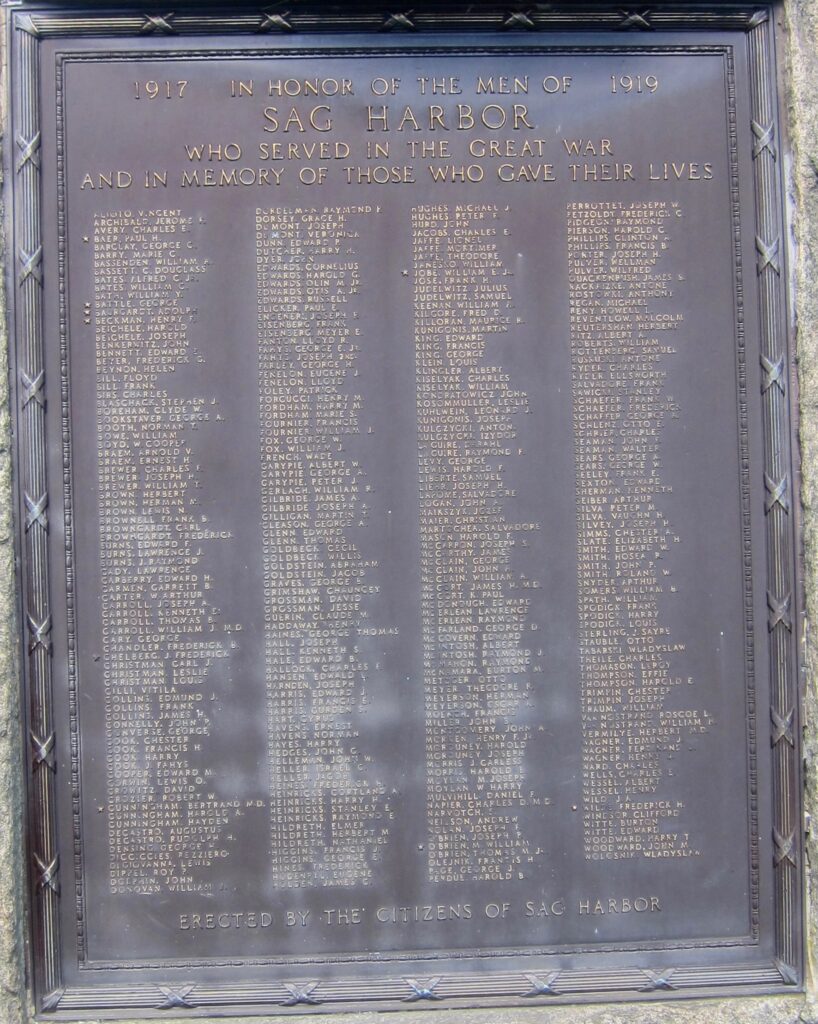 SAG HARBOR GREAT WAR MEMORIAL PLAQUE