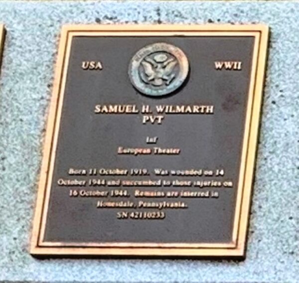 SAMUEL H. WILMARTH WAR MEMORIAL PLAQUE