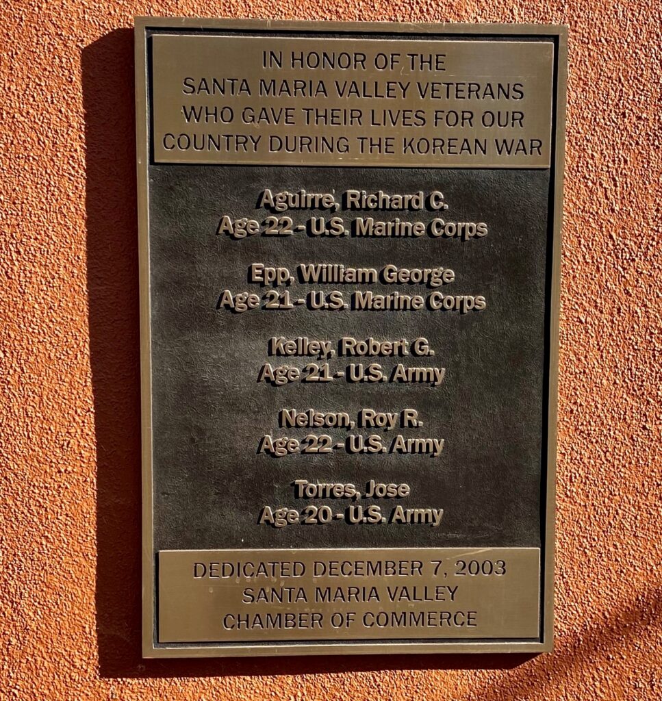 SANTA MARIA VALLEY KOREAN WAR MEMORIAL PLAQUE