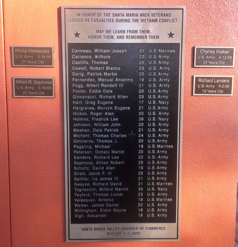 SANTA MARIA VALLEY VIETNAM WAR MEMORIAL PLAQUIE