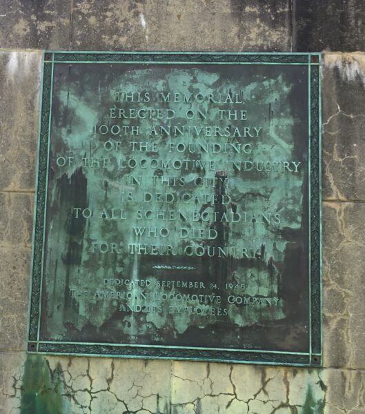SCHENECTADY AMERICAN LOCOMOTIVE COMPANY WAR MEMORIAL FLAGPOLE PLAQUE