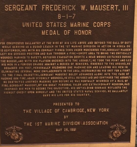SERGEANT FREDERICK W. MAUSERT, III MEDAL OF HONOR WAR MEMORIAL PLAQUE
