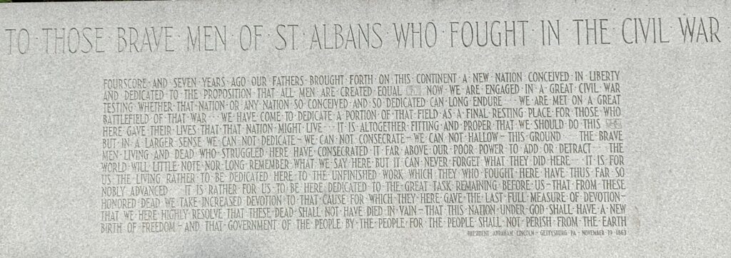 ST. ALBANS CIVIL WAR MEMORIAL DEDICATION STONE