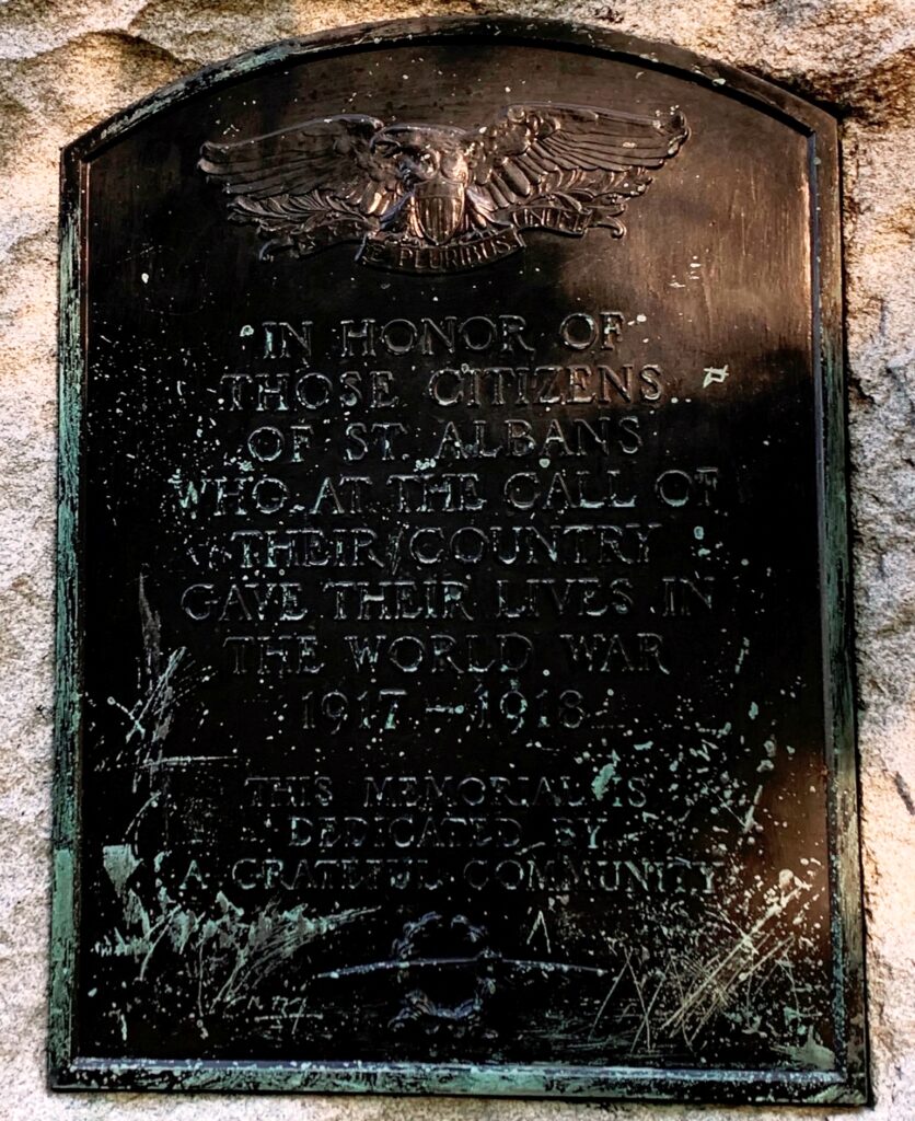ST. ALBANS WORLD WAR MEMORIAL PLAQUE