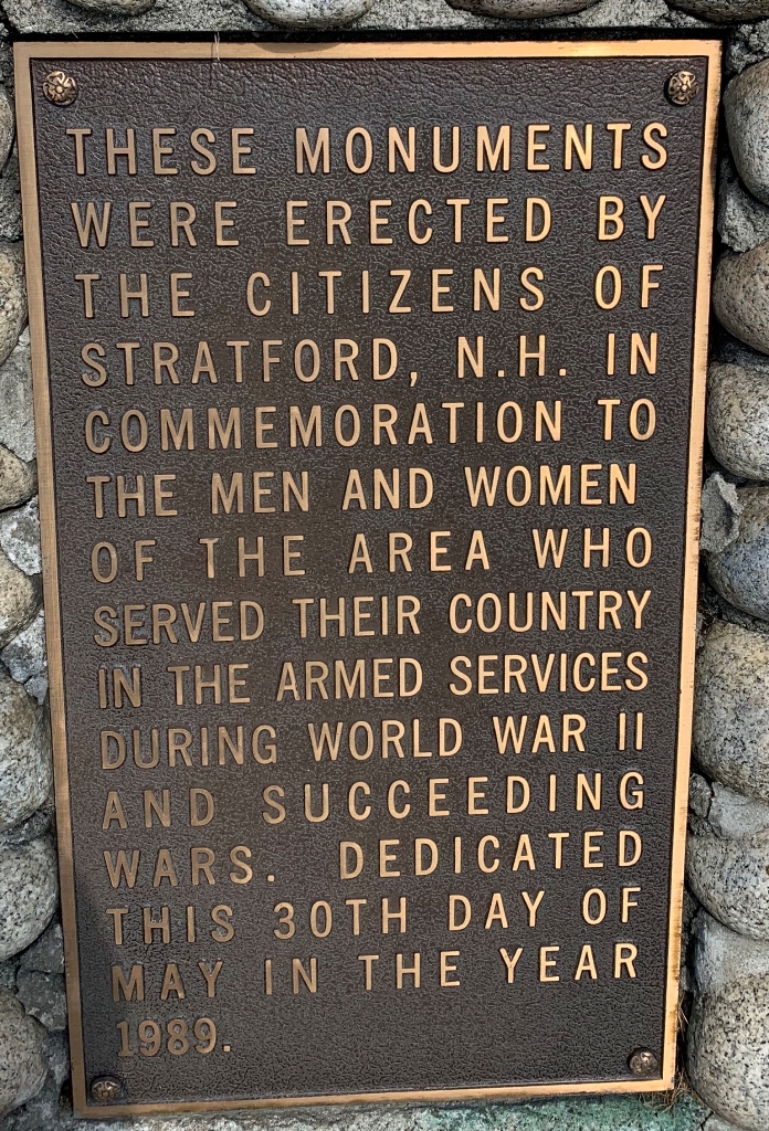 STRATFORD, N.H. WAR MEMORIALS PLAQUE A