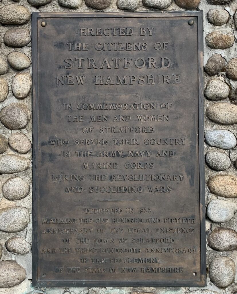 STRATFORD, N.H. WAR MEMORIALS PLAQUE B
