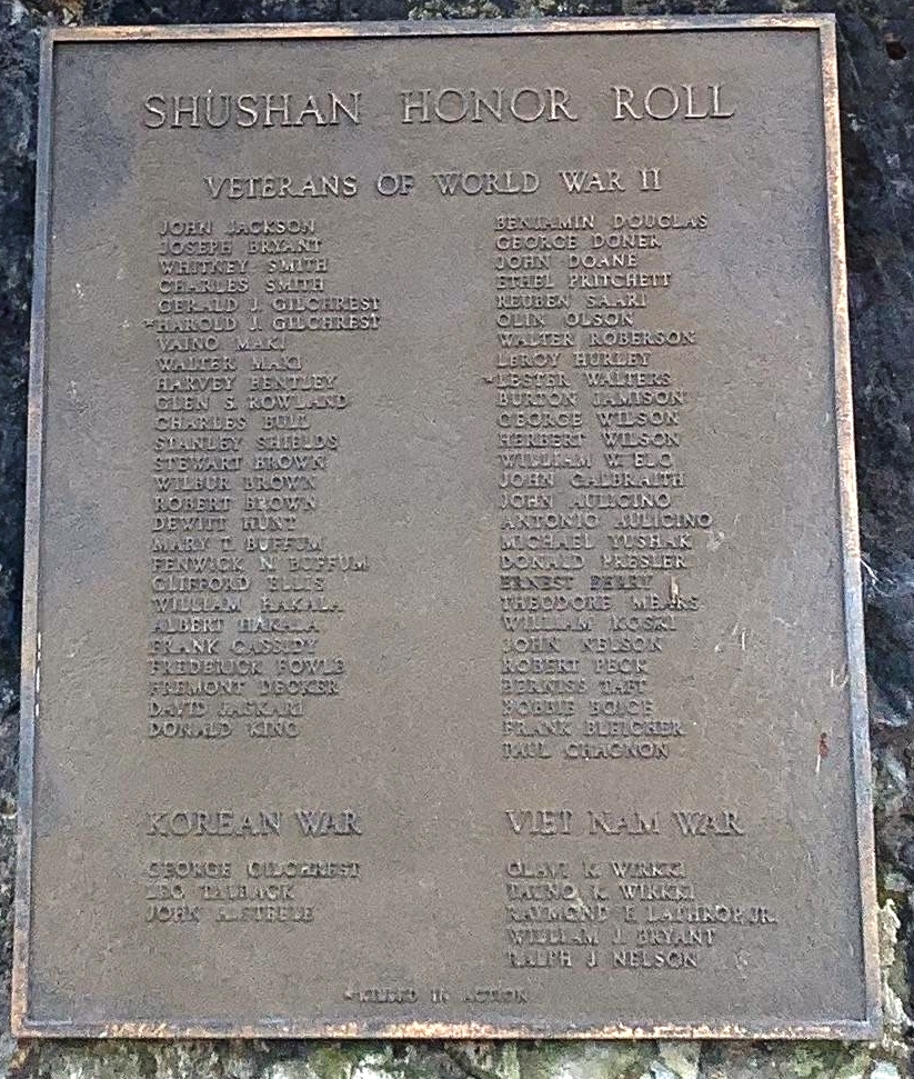 SHUSHAN HONOR ROLL VETERANS OF WORLD WAR II MEMORIAL PLAQUE
