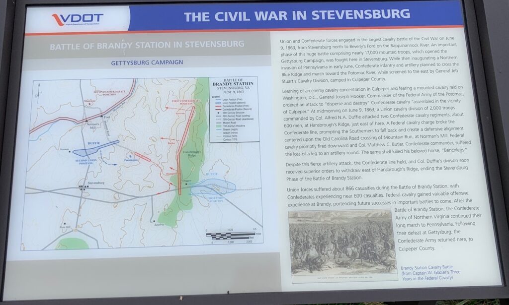 THE CIVIL WAR IN STEVENSBURG BATTLE OF BRANDY STATION MEMORIAL PANEL