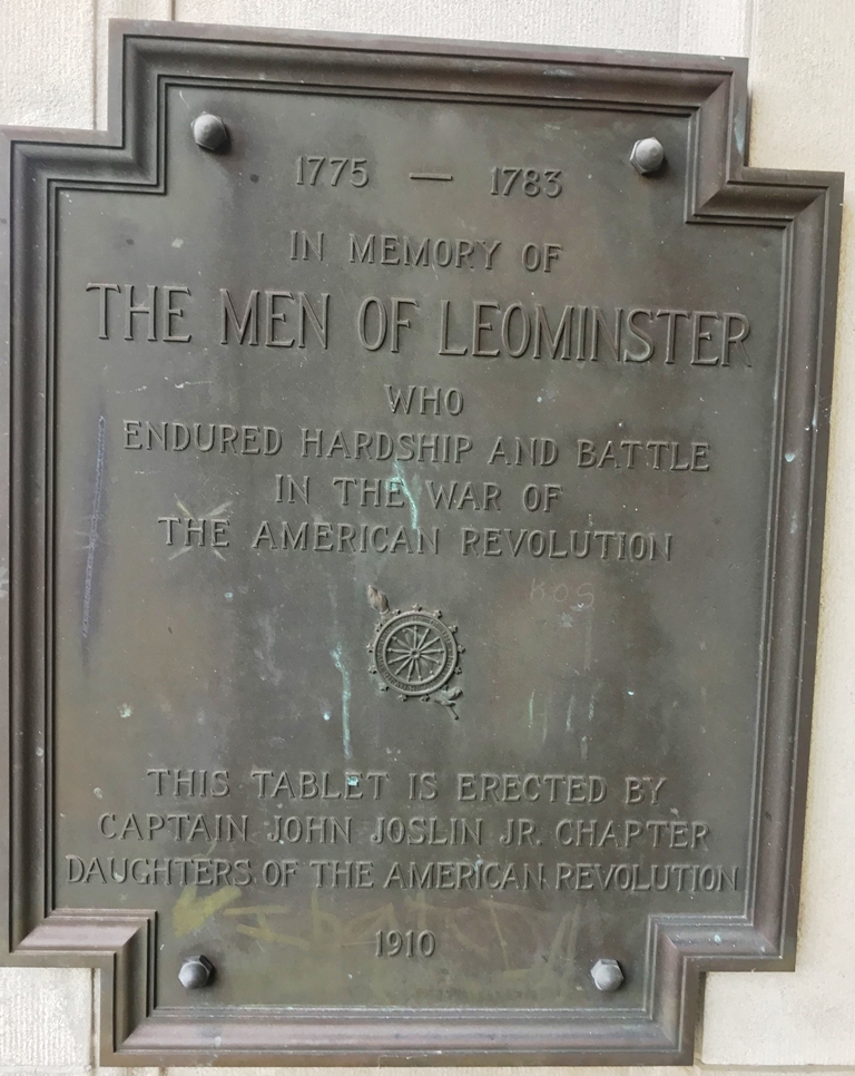 THE MEN OF LEOMINSTER REVOLUTIONARY WAR MEMORIAL PLAQUE
