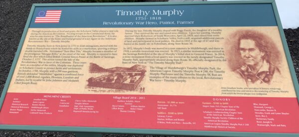 TIMOTHY MURPHY REVOLUTIONARY WAR HERO MEMORIAL PLAQUE