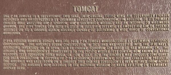 TOMCAT AIRCRAFT MEMORIAL PLAQUE