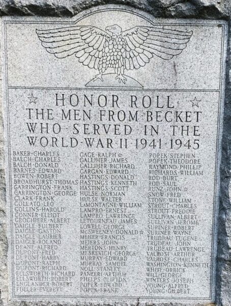 TOWN OF BECKET WORLD WAR II MEMORIAL STONE