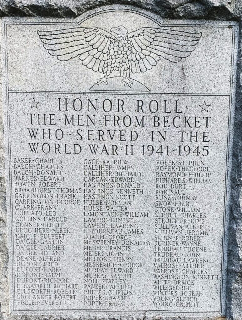 TOWN OF BECKET WORLD WAR II MEMORIAL STONE