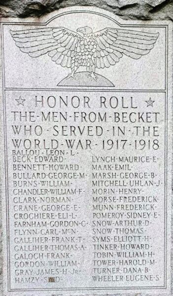 TOWN OF BECKET WORLD WAR MEMORIAL STONE