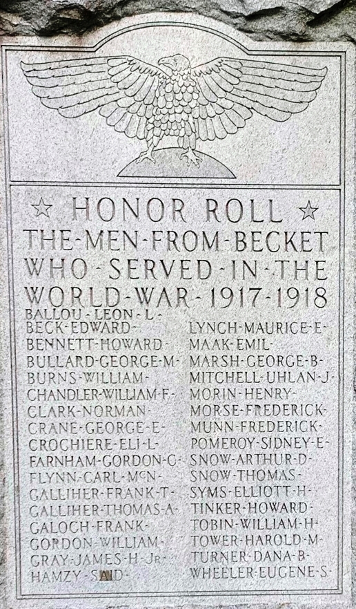 TOWN OF BECKET WORLD WAR MEMORIAL STONE
